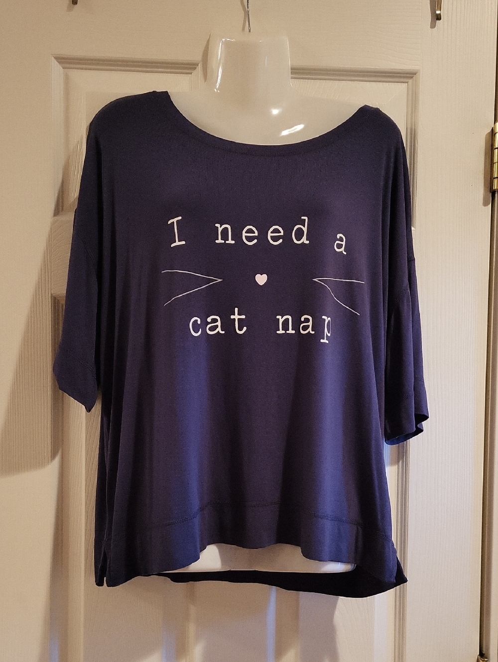 Jenni by Jennifer Moore Navy Blue 'I need a cat nap' Graphic Top Size XL